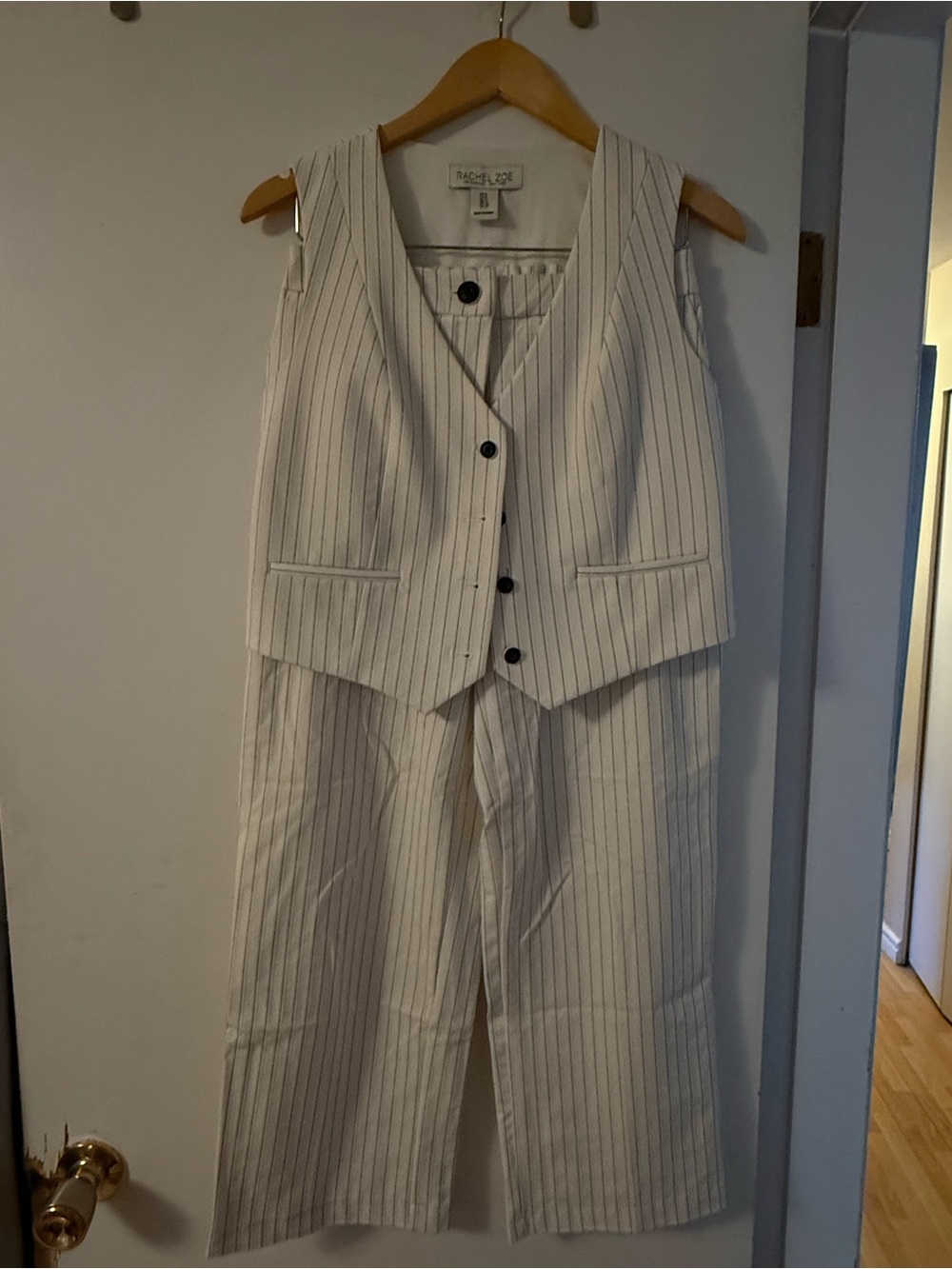 Rachel Zoe Cream Pinstripe Vest (Size 8) and Wide-Leg Trousers (Size 2)